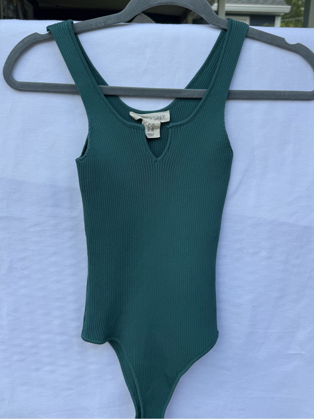 Daily Grey Ribbed Tank Bodysuit in Teal Green